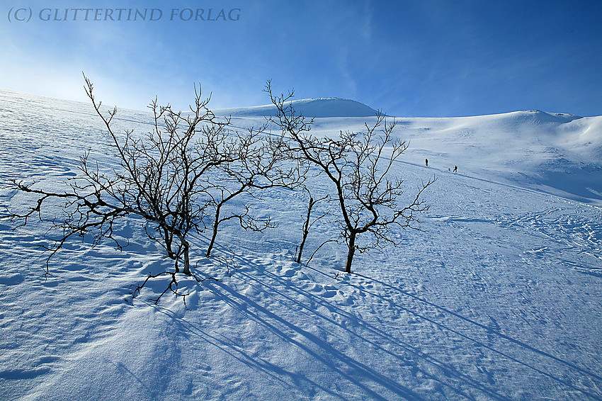 På vei opp Ljoslifjellet med Dugurdskampen i bakgrunnen.