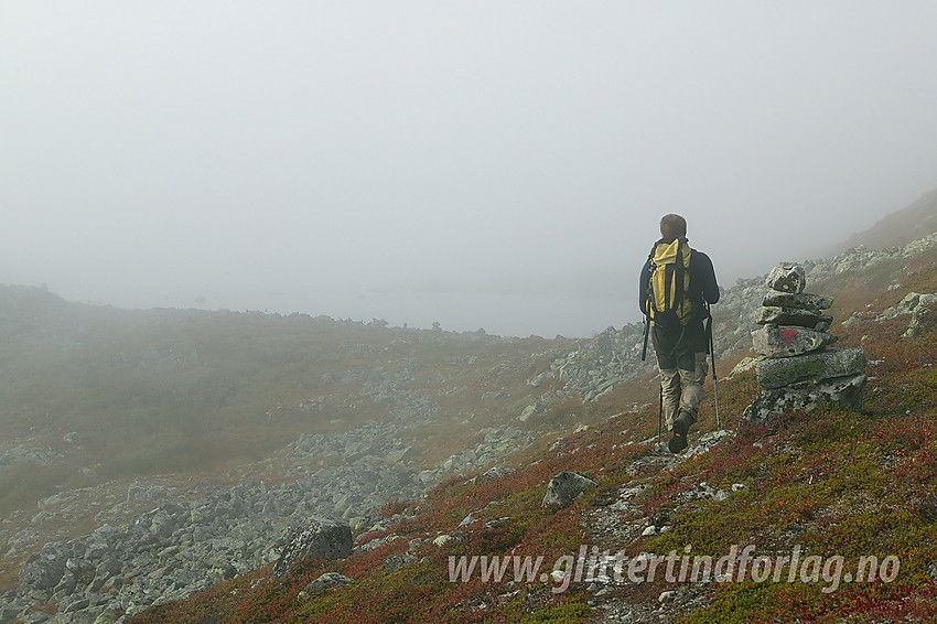 På tur på stien fra Bygdin Høyfjellshotell mot Yksendalsbu. Her på et punkt mellom Oleberge og Skjedrehornet.