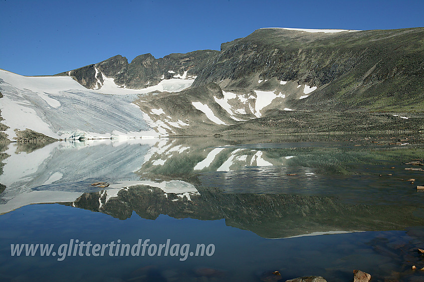 Herlig høstdag på Dovrefjell ved Istjønni som speiler Snøhettamassivet (Vesttoppen til venstre), og breen i Gryta.