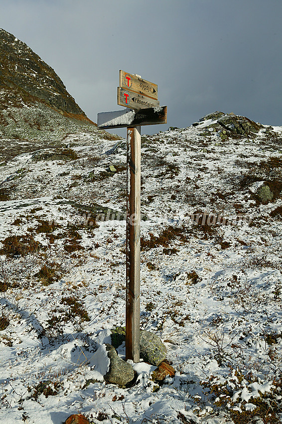 Stikryss i Yksndalen. Fra Yksndalen deler stien seg i to. En går mot Bygdin Høyfjellshotell mens den andre går mot Ole eller Thomashelleren.