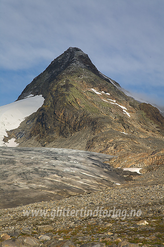 Sørøstryggen på Mjølkedalspiggen med en flik av Mjølkedalsbreen til venstre.