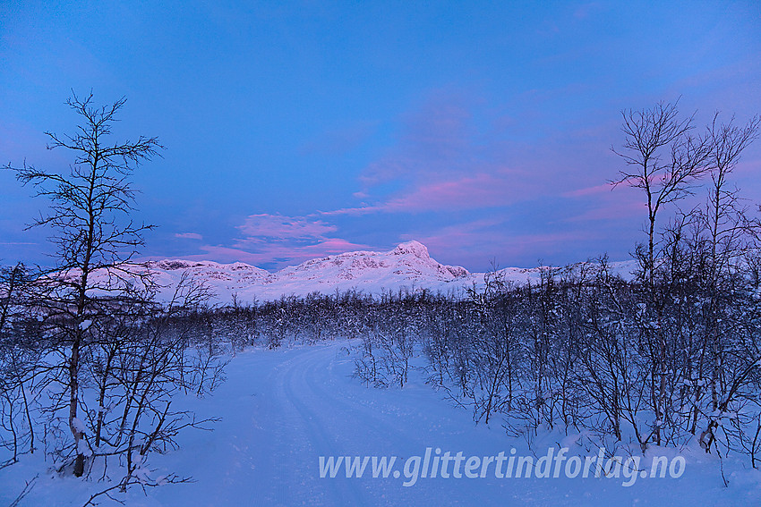 Desembermorgen i løypenettet på Beitostølen med Bitihorn (1607 moh) glødende i bakgrunnen.