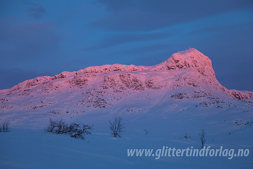 Desembermorgen i løypenettet på Beitostølen med Bitihorn (1607 moh) glødende i bakgrunnen.