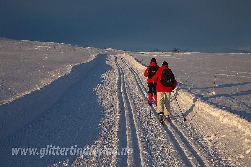 Skiløpere i flotte skispor på fjellet sør for Vaset.