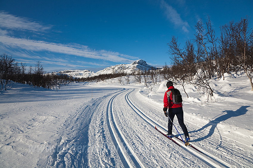 I skiløypenettet på Beitostølen med landemerket Bitihorn (1607 oh) i bakgrunnen.