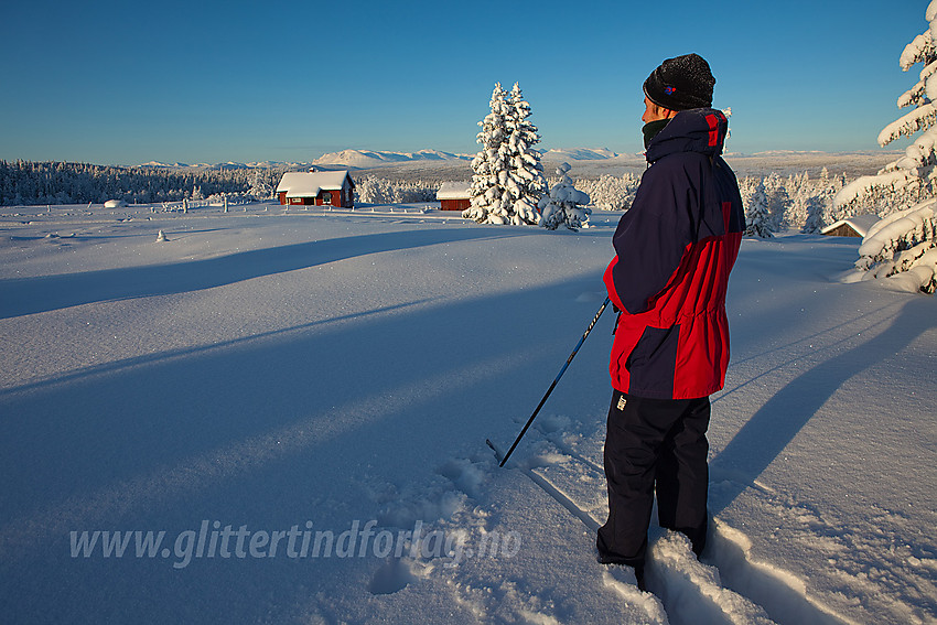 Ikke langt fra Hærvasstølen ved skiløypa fra Vasetdansen mot Hærevatnet. I bakgrunnen ses bl.a. Skogshorn.