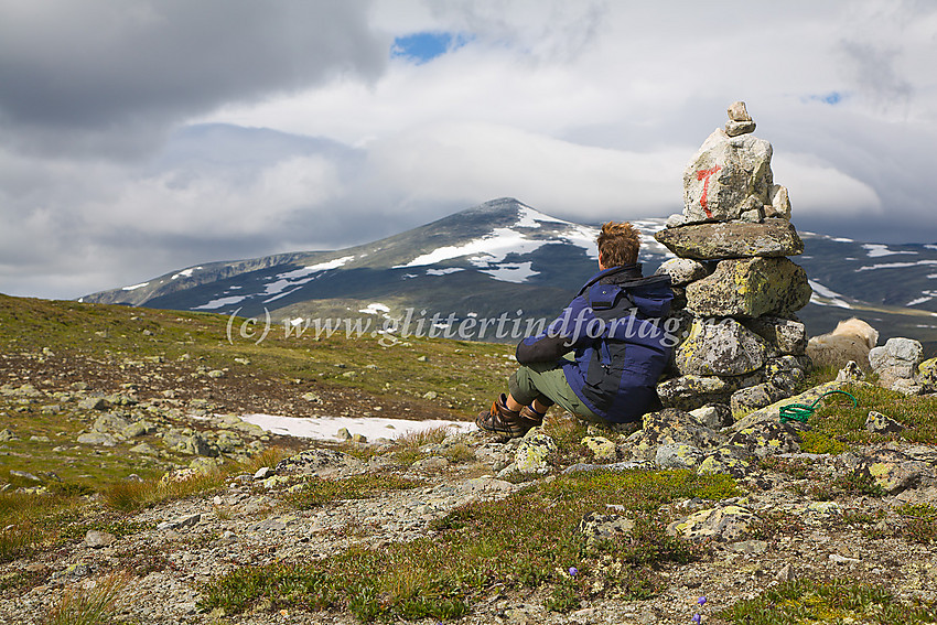 Langs stien Bessheim / Gjendesheim - Glitterheim før nedstigningen mot Russvatnet med Nautgardstinden (2258 moh.)