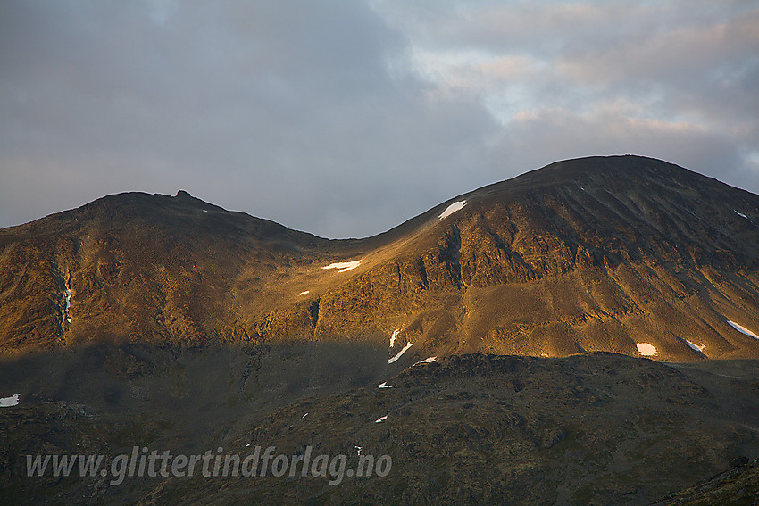 Fra Tverrbytnede (nord for Stetinden) mot Vestre og Store Tverrbottinden i solnedgang.