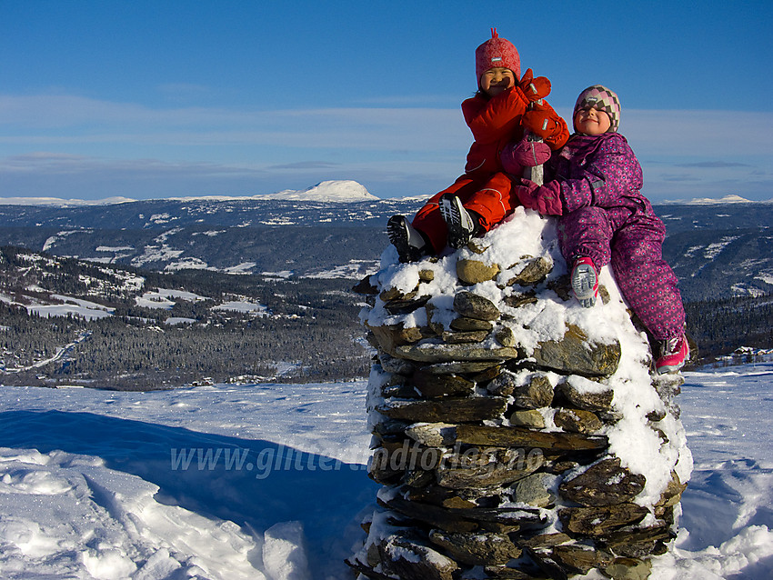 På toppen av Saukollen (1051 moh) på Vaset (toppen av skitrekket). I bakgrunnen ses Rundemellen.