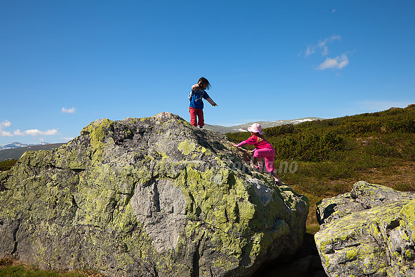 Klyving på stor stein ved stien mot Grønsennknipa