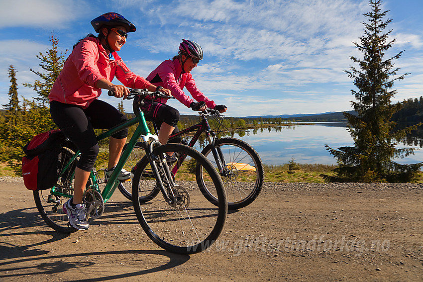 Sykling ved Paridsfjorden i Tisleidalen (Nord-Aurdal).