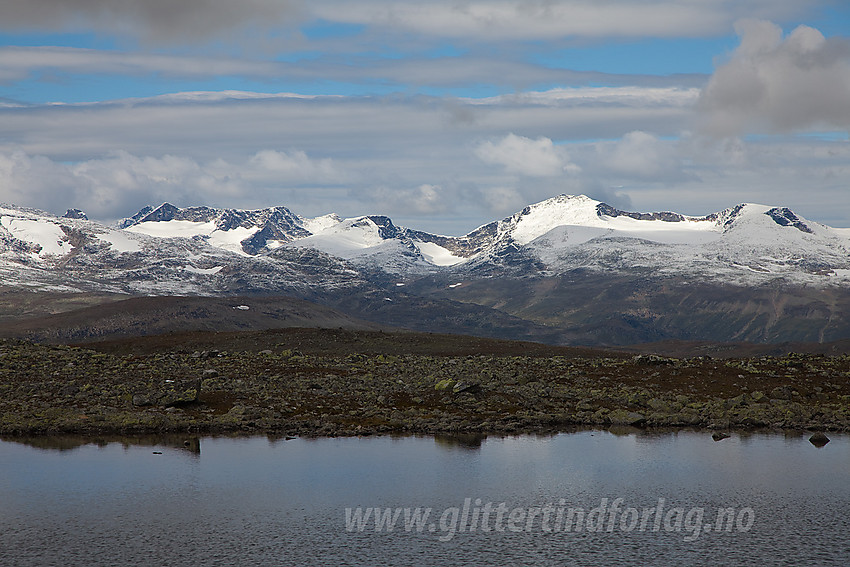 Ved lite tjern i botnen rett vest for Gråhøe mot Gjendealpene i Jotunheimen.