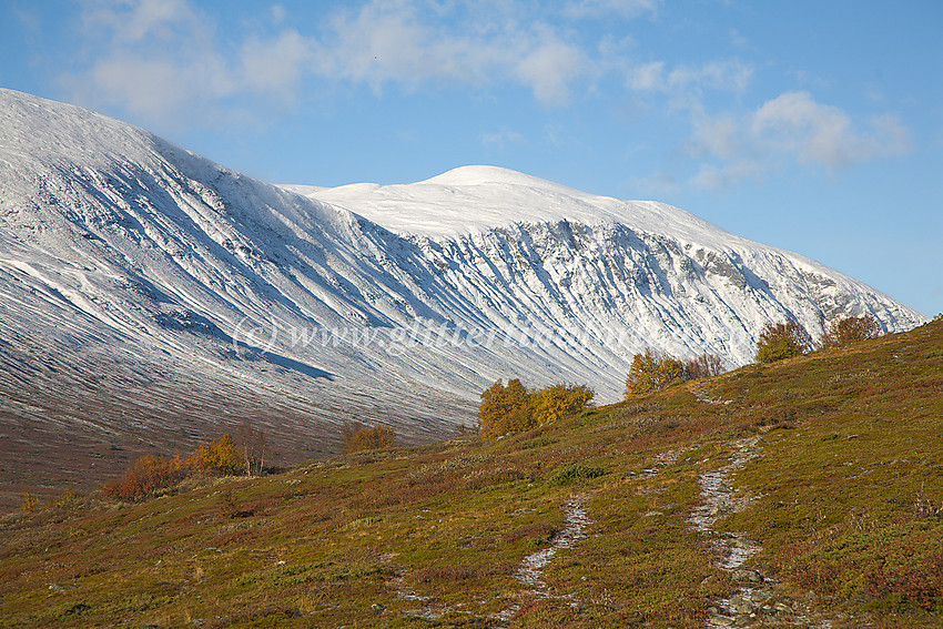 På vei vestover Smådalen innunder Buaberget, på stien som følger nordsiden av vassdraget. I bakgrunnen ruver Smådalshøe (1890 moh.)