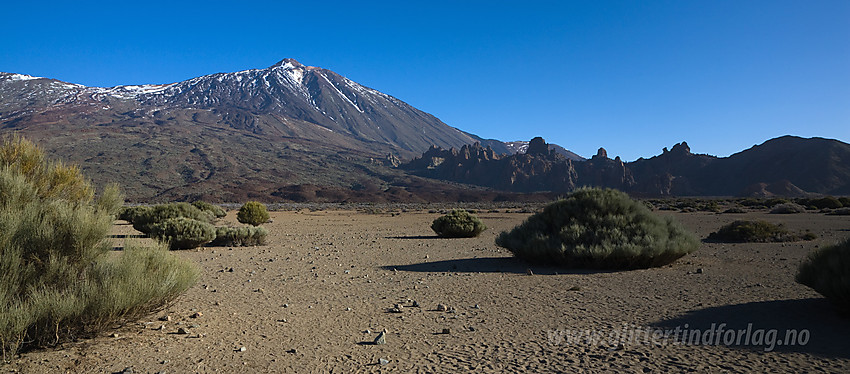 Vulkanske formasjoner ved foten av Teide. Toppen i bakgrunnen.