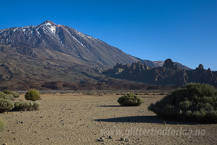 Vulkanske formasjoner ved foten av Teide. Toppen i bakgrunnen.