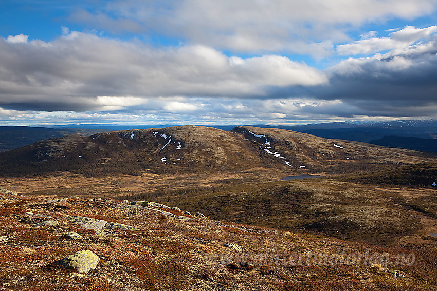 Fra ryggen sørøst for Kjølafjellet mot Rauddalen og Gravfjellet.