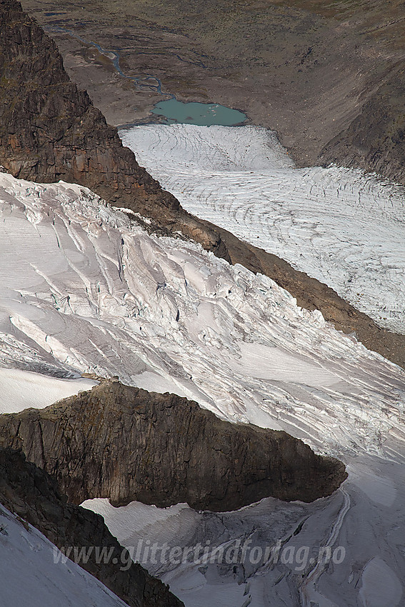 Utsikt fra Skagastølsryggen ned Styggedalsbreen.