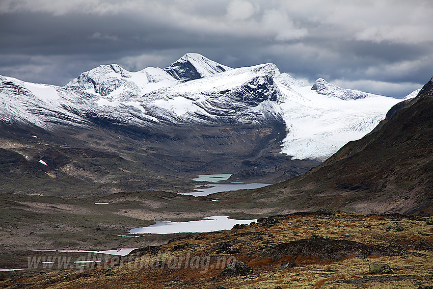 Fra Høgbrøtet mot Uranostindane, Langeskavltinden og Mjølkedalsbreen.