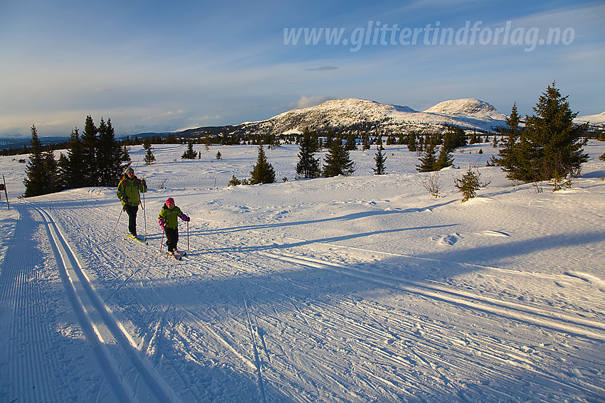 På vei opp en av de siste bakkene mot toppen på Skardåsen. Skarvemellen og Rundemellen i bakgrunnen.