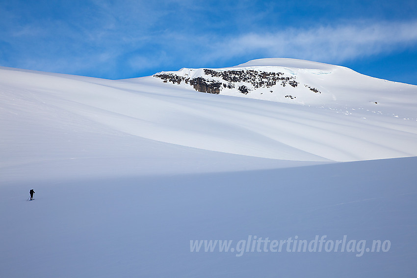 På vei opp Haugabreen med Snønipa (1827 moh) i bakgrunnen.