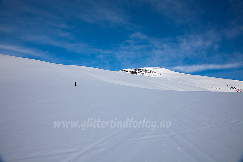 På vei opp Haugabreen mot Snønipa (1827 moh) som ses i bakgrunnen.