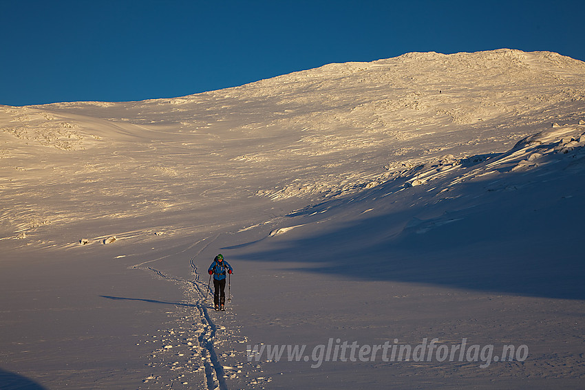 På Skavletjednet under retur fra Mugnetinden. Toppen i bakgrunnen.