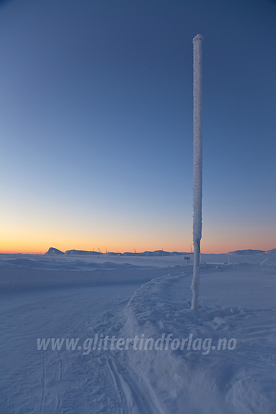 Ved Valdresflye Vandrerhjem i blåtimen.