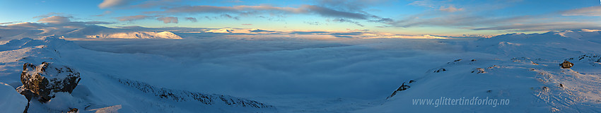 Panoramautsikt i nordlig retning fra Såleggje en desemberettermiddag.