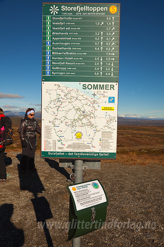 Informasjonstavle på toppen av Storefjell.