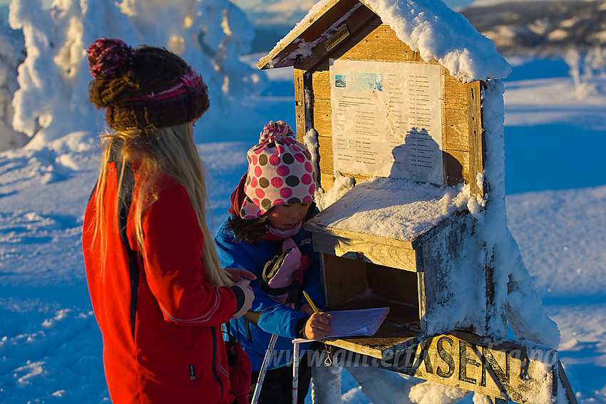 Registrering i boka på toppen av Skardåsen.