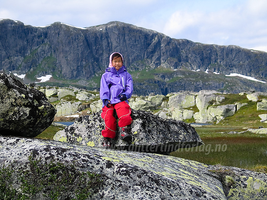 Pause på tur til Gravolskampen. Nordryggen på Bitihorn i bakgrunnen.