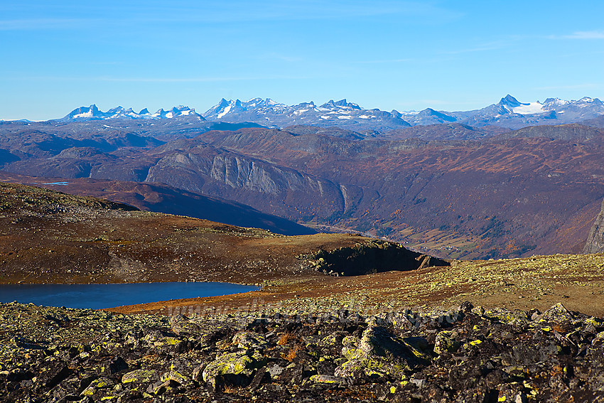 På toppen av Bergsfjellet en krystallklar høstdag mot Jotunheimen.