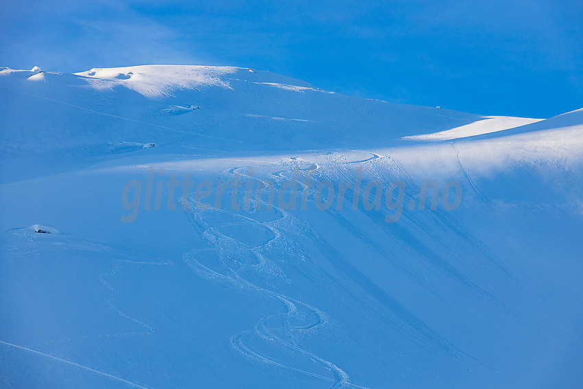 Skispor i bakken opp fra Tyinstølen.