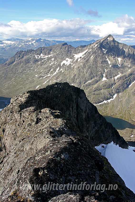Fra Mesmogtinden med nordryggen i forgrunnen og Store Knutsholstinden (2341 moh) i bakgrunnen.