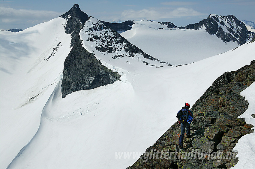 På ryggen øst for Sokse med utsikt sørvestover mot Veslebjørn Norde (2110 moh), Veslebjørn (2150 moh) og Skeie (2118 moh). I forgrunnen ses Bjørnskardet.