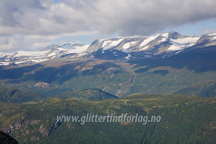 Utsikt fra lia innunder Mytingsfjellet mot Hestbreapigane. 