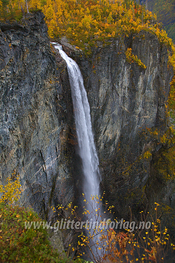 Vettisfossen sett fra den flotte utsiktsplattformen som er laget til ved ruta mot Ingjerdbu.